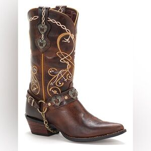 Durango Women’s Western Hearts/Chains Cowboy Boots, Brown, Size 9